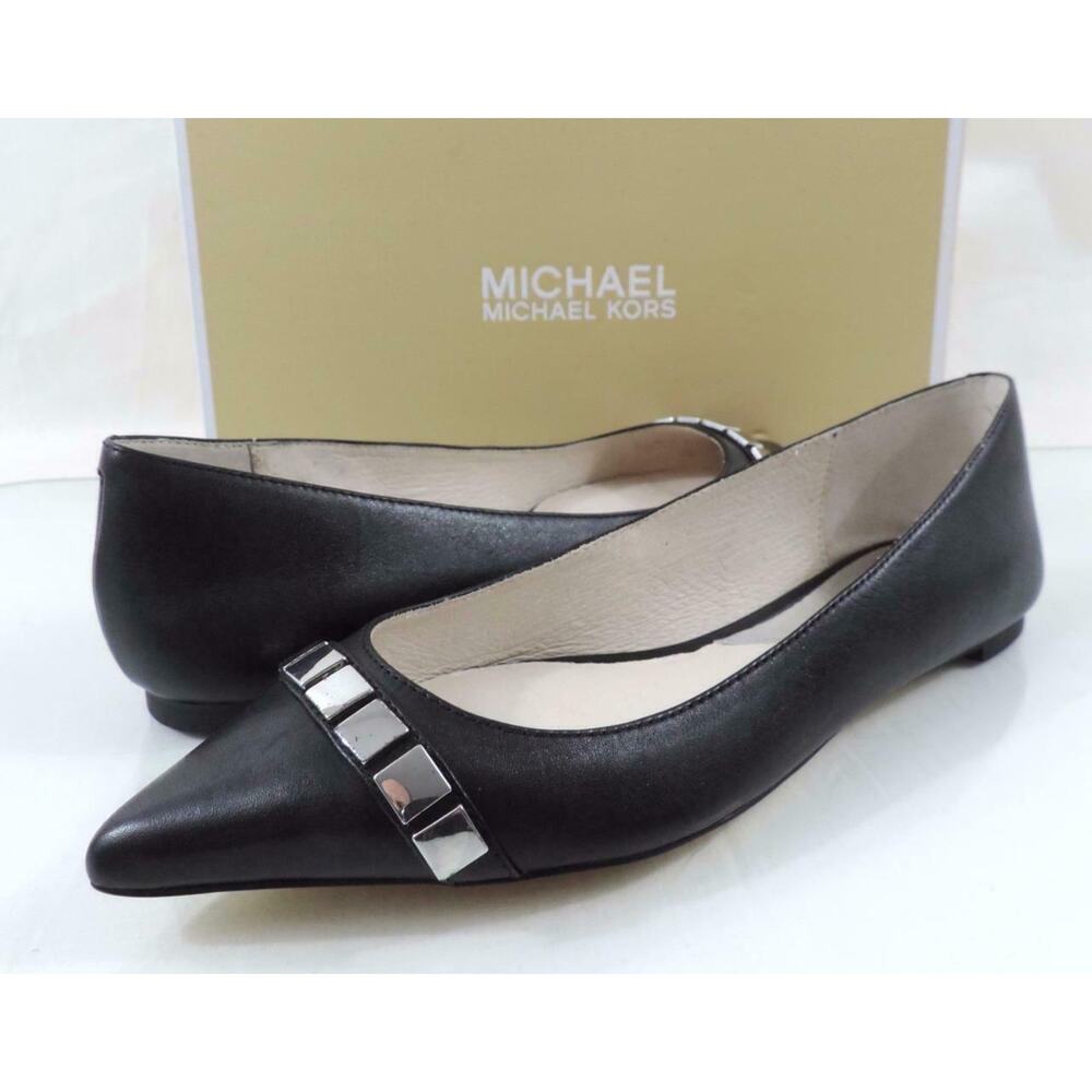 Michael Kors Size 5.5 Ballet Flat Shoes Studded Leather Black - Picture 4 of 8